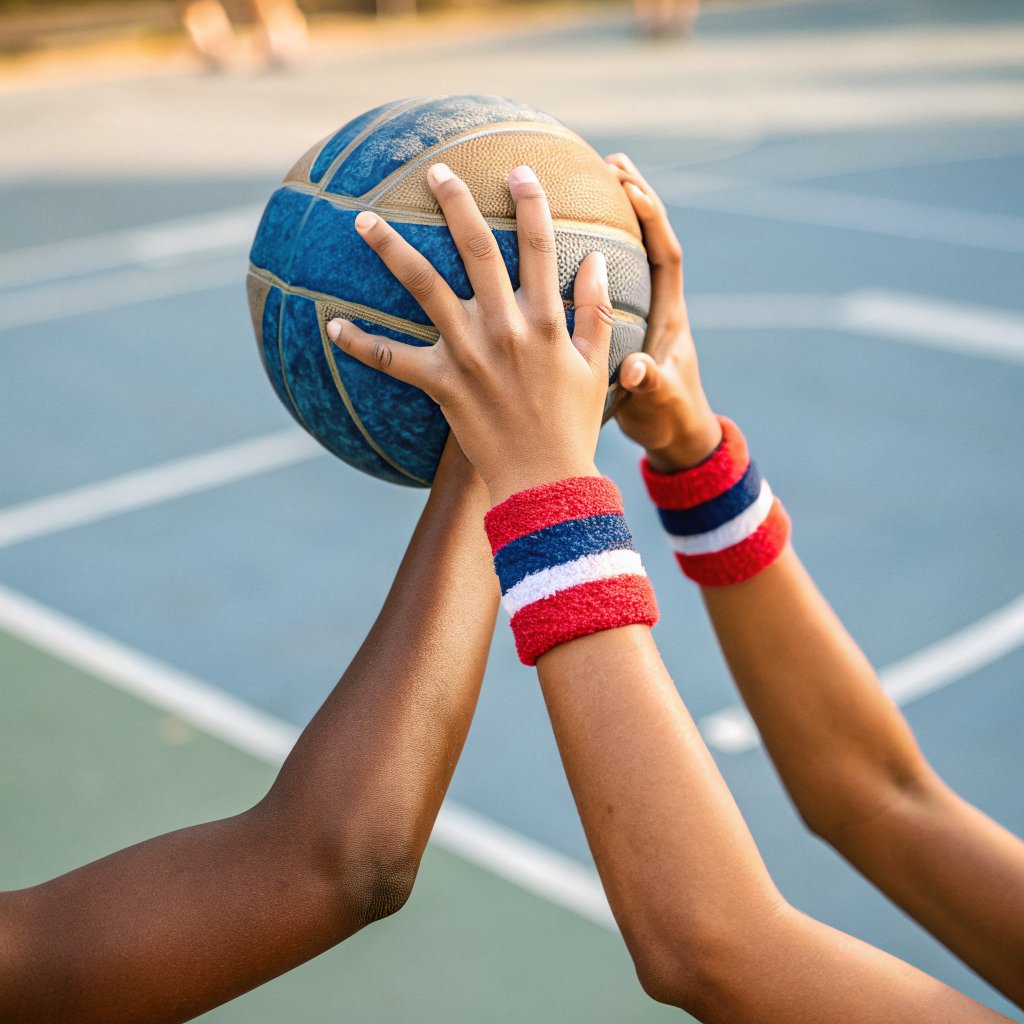 Hands gripping a ball mid-pass