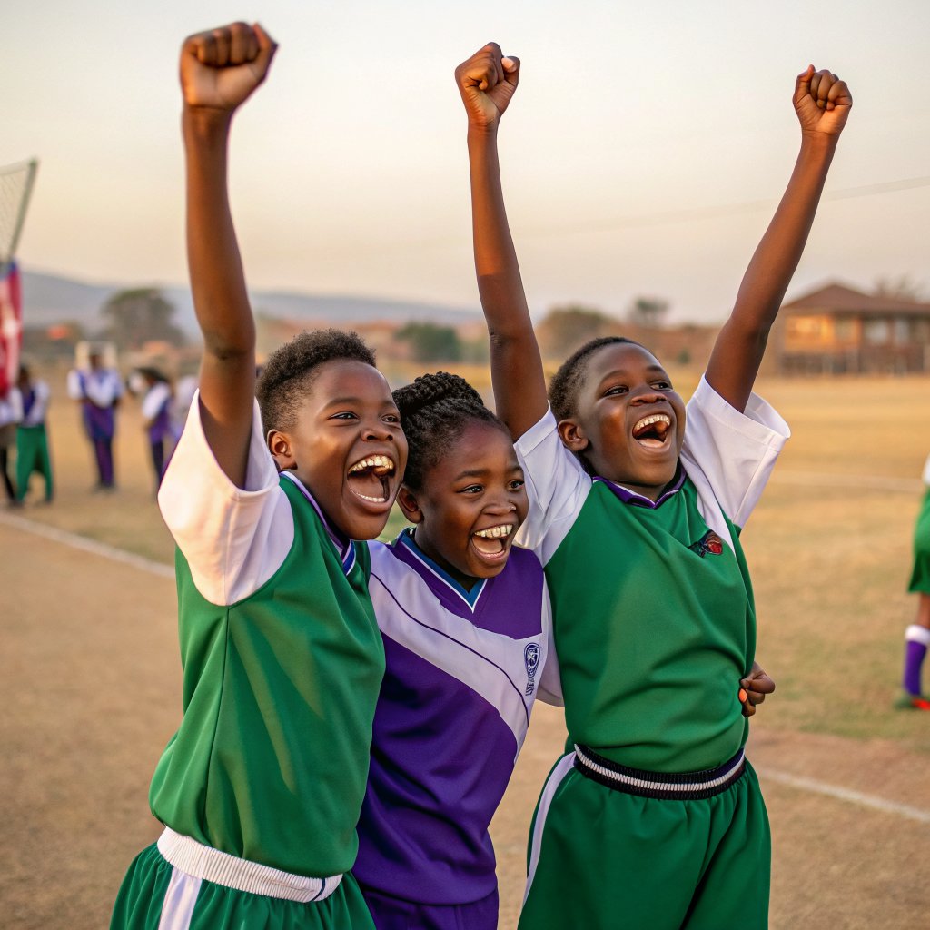 Young athletes celebrating a win
