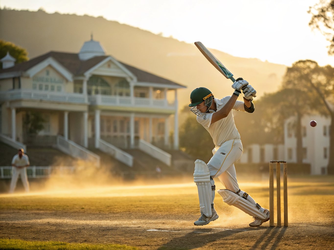 Young cricketer mid cover-drive