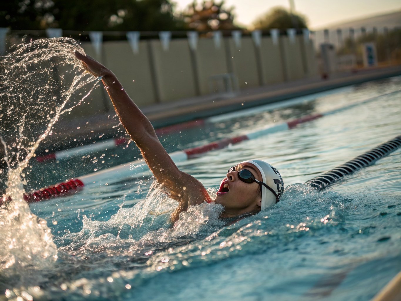Youth swimmer mid-freestyle stroke